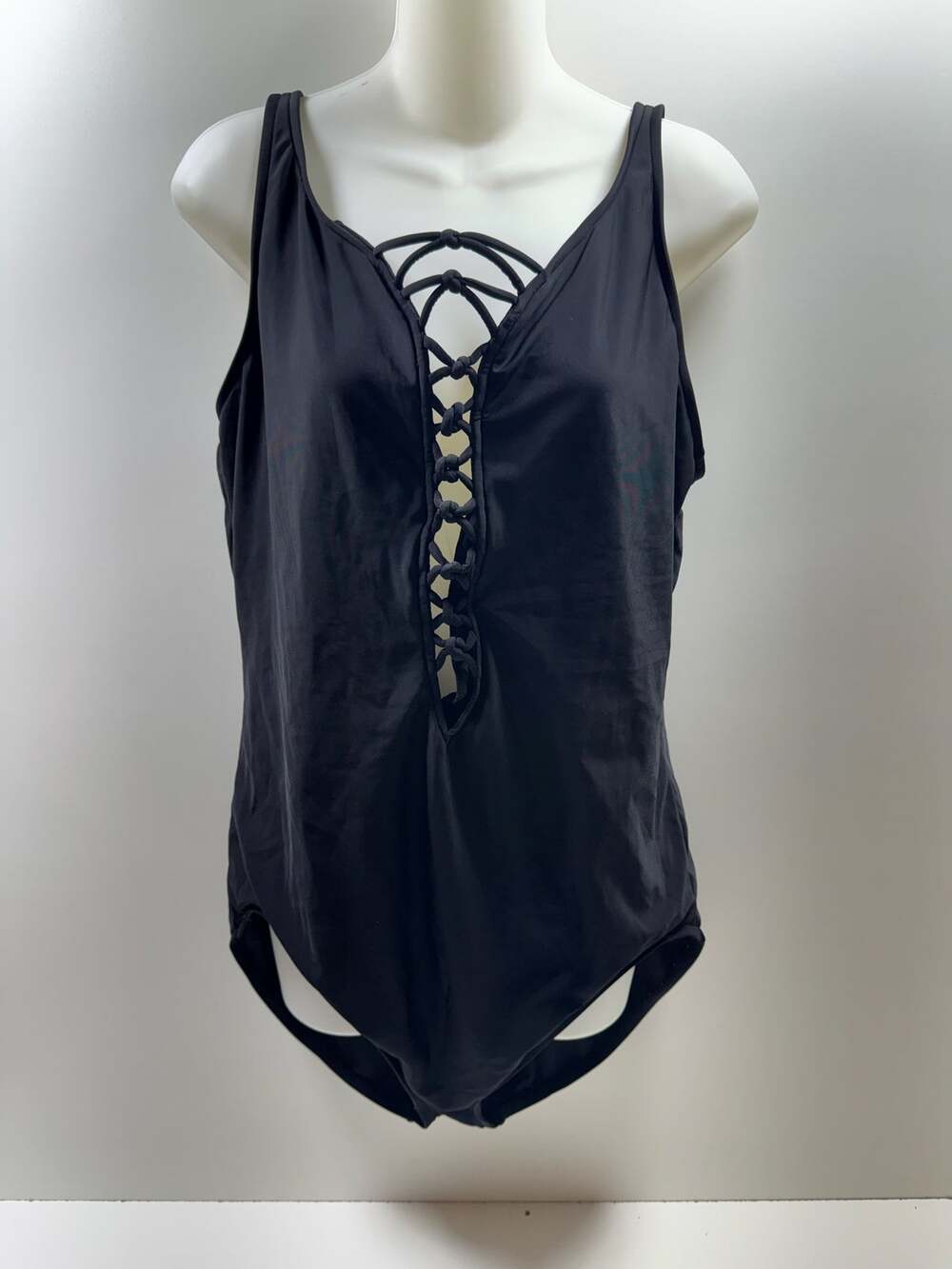 Aqua Green Women’s Plus Size 20W Lace Up One Piece Black Swimsuit Summer